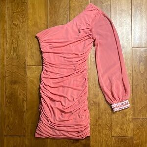 Vintage City Triangles Y2K Coral One-Shoulder Bodycon Dress Size S Grunge Fairy